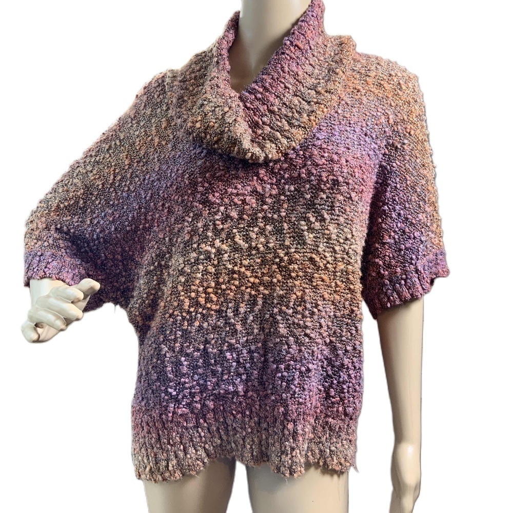 Cato Pink Textured Cowl Neck Multicolored Sweater Size XL Artsy Elevated Indie